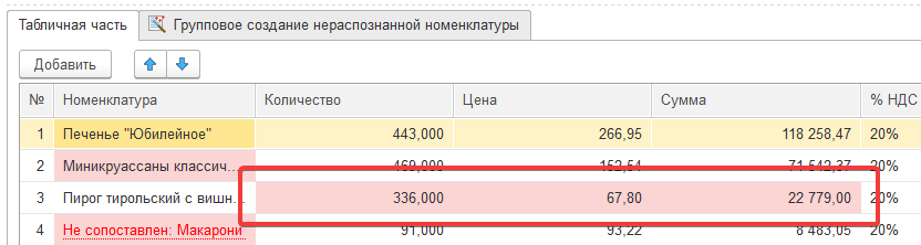 Проверка чисел (шаг 1) в 1С:Распознавание первичных документов в 1С:Бухгалтерия