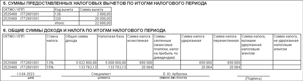 Элементы региста налогового учёта НДФЛ в 1С:ЗУП